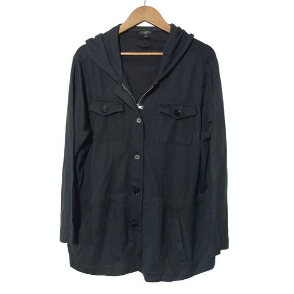 Talbots Hooded Jacket Wool Blend Full Zip Button Black Size 1X - Picture 1 of 5